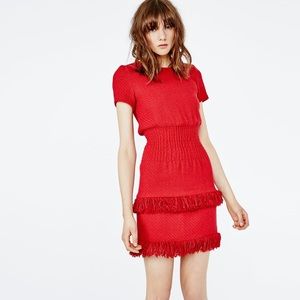 Make Red Tabata Tweed Fringe Dress Sz 1